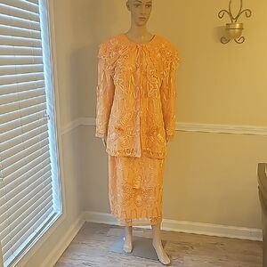 Embellished Vintage Orange Midi Skirt Set
